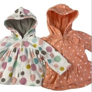 Carter's Fleece Zip Up Hoodies Kids 3M Multicolor Polka Dot Peach White 2 Pack